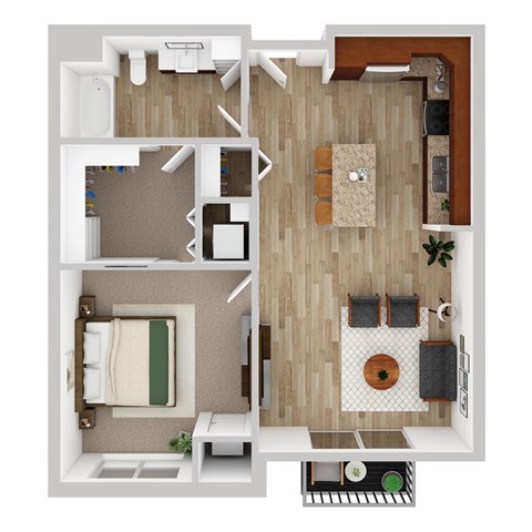 Floor plan for 1 bed, 1 bath, 805 sqft